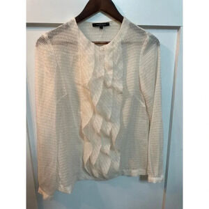 Nanette Lepore Semi-Sheer Textured Silk Blend Ruffled Front Blouse, sz 2